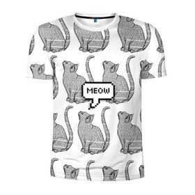 Мужская футболка 3D спортивная с принтом Meow cats в Екатеринбурге, 100% полиэстер с улучшенными характеристиками | приталенный силуэт, круглая горловина, широкие плечи, сужается к линии бедра | cat | cats | meow | text | tumblr |   | котики | кошак | кошка | кошки | мяу
