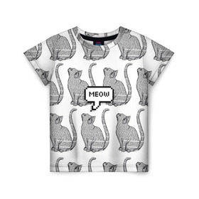 Детская футболка 3D с принтом Meow cats в Екатеринбурге, 100% гипоаллергенный полиэфир | прямой крой, круглый вырез горловины, длина до линии бедер, чуть спущенное плечо, ткань немного тянется | cat | cats | meow | text | tumblr |   | котики | кошак | кошка | кошки | мяу