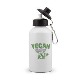 Бутылка спортивная с принтом Vegan for Life в Екатеринбурге, металл | емкость — 500 мл, в комплекте две пластиковые крышки и карабин для крепления | Тематика изображения на принте: green | vegan | yoga | веган | вегетарианец | вегетарианство | витамины | здоровье | зеленый | зож | йога | овощи | фрукты