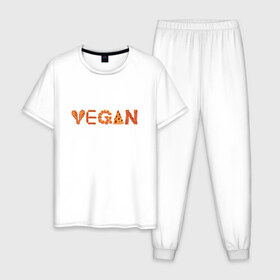 Мужская пижама хлопок с принтом Vegan в Екатеринбурге, 100% хлопок | брюки и футболка прямого кроя, без карманов, на брюках мягкая резинка на поясе и по низу штанин
 | green | vegan | yoga | бекон | веган | вегетарианец | вегетарианство | витамины | здоровье | зеленый | зож | йога | овощи | фрукты