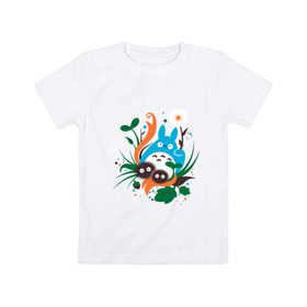 Детская футболка хлопок с принтом Тоторо в Екатеринбурге, 100% хлопок | круглый вырез горловины, полуприлегающий силуэт, длина до линии бедер | adventure | forest | japan | totoro | аниме | дерево | лес | милый | миядзаки | мультфильм | приключения | природа | сосед | тоторо | хранитель леса | япония