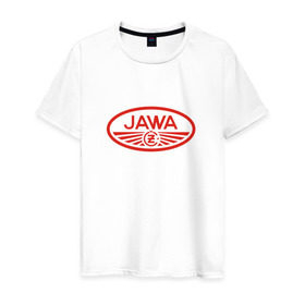 Мужская футболка хлопок с принтом Мотоцикл Jawa логотип в Екатеринбурге, 100% хлопок | прямой крой, круглый вырез горловины, длина до линии бедер, слегка спущенное плечо. | Тематика изображения на принте: jawa | мотоцикл | ява