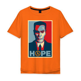 Мужская футболка хлопок Oversize с принтом G-Man Hope в Екатеринбурге, 100% хлопок | свободный крой, круглый ворот, “спинка” длиннее передней части | g man | gman | half life | halflife | hl | г мэн | лайф | халва | халф | халфлайф