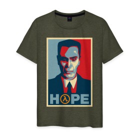 Мужская футболка хлопок с принтом G-Man Hope в Екатеринбурге, 100% хлопок | прямой крой, круглый вырез горловины, длина до линии бедер, слегка спущенное плечо. | g man | gman | half life | halflife | hl | г мэн | лайф | халва | халф | халфлайф