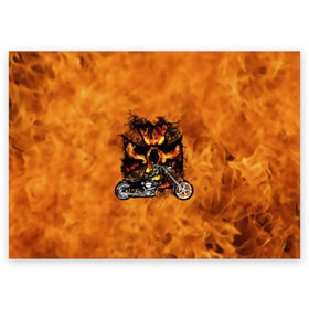Поздравительная открытка с принтом Череп в огне, байк в Екатеринбурге, 100% бумага | плотность бумаги 280 г/м2, матовая, на обратной стороне линовка и место для марки
 | Тематика изображения на принте: байкер | мотоцикл | огонь | череп