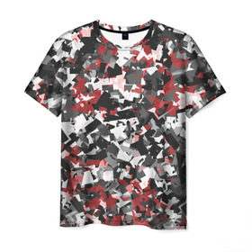 Мужская футболка 3D с принтом Городской камуфляж в Екатеринбурге, 100% полиэфир | прямой крой, круглый вырез горловины, длина до линии бедер | camo | urban | белый | гранж | красный | маскировка | милитари | паттерн | серый | текстура