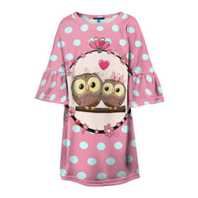 Детское платье 3D с принтом Совы в Екатеринбурге, 100% полиэстер | прямой силуэт, чуть расширенный к низу. Круглая горловина, на рукавах — воланы | 3d | горошек | животные | кружочки | любовь | птицы | розовый | сова | текстуры | цветы