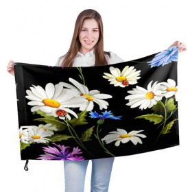 Флаг 3D с принтом Ромашки в Екатеринбурге, 100% полиэстер | плотность ткани — 95 г/м2, размер — 67 х 109 см. Принт наносится с одной стороны | 3d | birds | fashion flower | flower | pattern | другие | красивые цветы | красные | прикольные | природа | птицы | ромашки | текстуры | цветочки | цветы