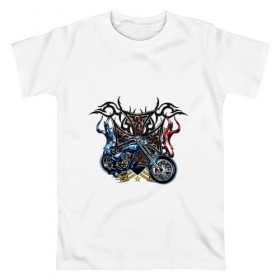 Мужская футболка хлопок с принтом Крутой Харлей в Екатеринбурге, 100% хлопок | прямой крой, круглый вырез горловины, длина до линии бедер, слегка спущенное плечо. | байкер | звезда | мотоцикл | огонь | узор