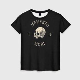 Женская футболка 3D с принтом Memento Mori в Екатеринбурге, 100% полиэфир ( синтетическое хлопкоподобное полотно) | прямой крой, круглый вырез горловины, длина до линии бедер | death | skull | кости | цитата