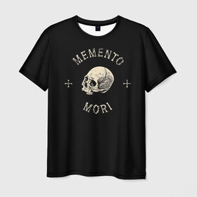Мужская футболка 3D с принтом Memento Mori в Екатеринбурге, 100% полиэфир | прямой крой, круглый вырез горловины, длина до линии бедер | Тематика изображения на принте: death | skull | кости | цитата