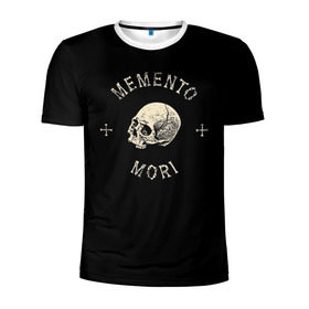 Мужская футболка 3D спортивная с принтом Memento Mori в Екатеринбурге, 100% полиэстер с улучшенными характеристиками | приталенный силуэт, круглая горловина, широкие плечи, сужается к линии бедра | Тематика изображения на принте: death | skull | кости | цитата
