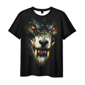Мужская футболка 3D с принтом Werewolf в Екатеринбурге, 100% полиэфир | прямой крой, круглый вырез горловины, длина до линии бедер | зверь | клыки | монстр | оборотень | оскал | ужас | хоррор