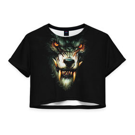Женская футболка 3D укороченная с принтом Werewolf в Екатеринбурге, 100% полиэстер | круглая горловина, длина футболки до линии талии, рукава с отворотами | зверь | клыки | монстр | оборотень | оскал | ужас | хоррор