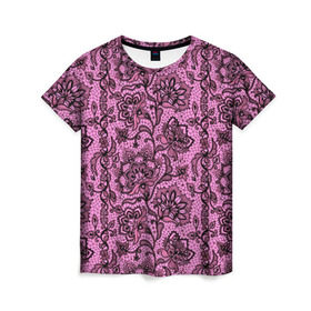 Женская футболка 3D с принтом Розовое кружево в Екатеринбурге, 100% полиэфир ( синтетическое хлопкоподобное полотно) | прямой крой, круглый вырез горловины, длина до линии бедер | bride | henparty | home party | princess | девичник | для влюбленных | для женщин | дом | замуж | кружевной | кружево | невеста | подружки