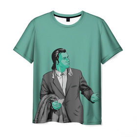 Мужская футболка 3D с принтом Недоумевающий Винсент в Екатеринбурге, 100% полиэфир | прямой крой, круглый вырез горловины, длина до линии бедер | pulp fiction | винсент вега | квентин | криминальное чтиво | мия уоллес | тарантино
