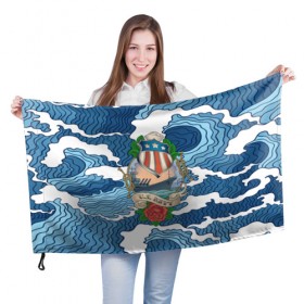 Флаг 3D с принтом U.S.Navy в Екатеринбурге, 100% полиэстер | плотность ткани — 95 г/м2, размер — 67 х 109 см. Принт наносится с одной стороны | 3d | blue | брызги | вмф | вода | военный | волны | исторический | капли | корабль | лето | море | моряк | океан | природа | фрегат | шторм
