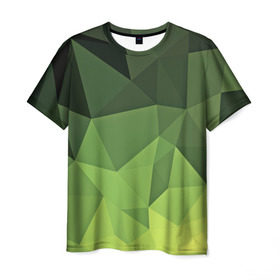 Мужская футболка 3D с принтом Хаки геометрия в Екатеринбурге, 100% полиэфир | прямой крой, круглый вырез горловины, длина до линии бедер | зеленый | полигоны