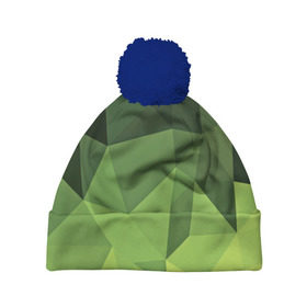 Шапка 3D c помпоном с принтом Хаки геометрия в Екатеринбурге, 100% полиэстер | универсальный размер, печать по всей поверхности изделия | зеленый | полигоны