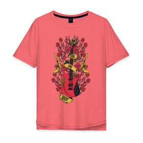 Мужская футболка хлопок Oversize с принтом GunsnRoses в Екатеринбурге, 100% хлопок | свободный крой, круглый ворот, “спинка” длиннее передней части | guitar | gun | guns | music | rock | rose | roses | гитара | музыка | пистолет | розы | рок