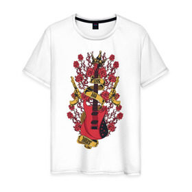 Мужская футболка хлопок с принтом Guns`n`Roses в Екатеринбурге, 100% хлопок | прямой крой, круглый вырез горловины, длина до линии бедер, слегка спущенное плечо. | guitar | gun | guns | music | rock | rose | roses | гитара | музыка | пистолет | розы | рок