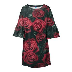 Детское платье 3D с принтом Бархатные розы в Екатеринбурге, 100% полиэстер | прямой силуэт, чуть расширенный к низу. Круглая горловина, на рукавах — воланы | бархат | бутоны | роза | розы | цветы