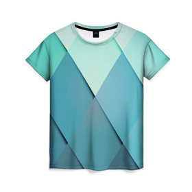 Женская футболка 3D с принтом Blue rhombuses в Екатеринбурге, 100% полиэфир ( синтетическое хлопкоподобное полотно) | прямой крой, круглый вырез горловины, длина до линии бедер | beautiful | blue | bright | color | figures | original | rhombuses | голубое | зелёное | зелёный | красивое | красота | ромбы | синее | синий | фигура | фигуры | цвет | яркое