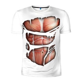 Мужская футболка 3D спортивная с принтом Человек без кожи в Екатеринбурге, 100% полиэстер с улучшенными характеристиками | приталенный силуэт, круглая горловина, широкие плечи, сужается к линии бедра | кожа | креатив | мода | мышцы | раны | рваная | стиль