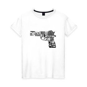 Женская футболка хлопок с принтом Pulp Fiction в Екатеринбурге, 100% хлопок | прямой крой, круглый вырез горловины, длина до линии бедер, слегка спущенное плечо | 25 17 | 2517 | библия | криминальное чтиво | оружие | пистолет | самюэль джексон | цитата | эклезиаст