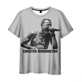 Мужская футболка 3D с принтом Честер Беннингтон в Екатеринбурге, 100% полиэфир | прямой крой, круглый вырез горловины, длина до линии бедер | bennington | chester | linkin | park | rip | беннингтон | рок | честер