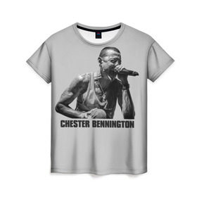 Женская футболка 3D с принтом Честер Беннингтон в Екатеринбурге, 100% полиэфир ( синтетическое хлопкоподобное полотно) | прямой крой, круглый вырез горловины, длина до линии бедер | bennington | chester | linkin | park | rip | беннингтон | рок | честер