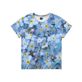Детская футболка 3D с принтом Незабудки в Екатеринбурге, 100% гипоаллергенный полиэфир | прямой крой, круглый вырез горловины, длина до линии бедер, чуть спущенное плечо, ткань немного тянется | лето | небо | цветы