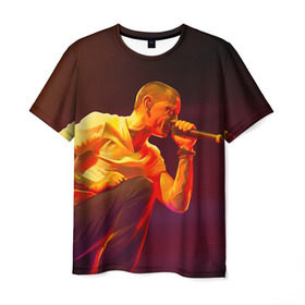 Мужская футболка 3D с принтом Chester Bennington в Екатеринбурге, 100% полиэфир | прямой крой, круглый вырез горловины, длина до линии бедер | Тематика изображения на принте: chester bennington | рок
