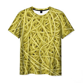 Мужская футболка 3D с принтом Макароны в Екатеринбурге, 100% полиэфир | прямой крой, круглый вырез горловины, длина до линии бедер | Тематика изображения на принте: веган | вемишель | диета | еда | лапша | паста | паттрен | спагетти | текстура