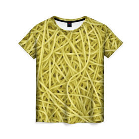 Женская футболка 3D с принтом Макароны в Екатеринбурге, 100% полиэфир ( синтетическое хлопкоподобное полотно) | прямой крой, круглый вырез горловины, длина до линии бедер | веган | вемишель | диета | еда | лапша | паста | паттрен | спагетти | текстура