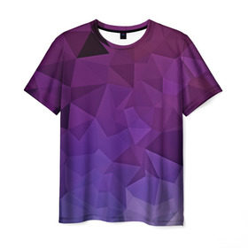 Мужская футболка 3D с принтом Фиолетовые грани в Екатеринбурге, 100% полиэфир | прямой крой, круглый вырез горловины, длина до линии бедер | abstract | abstraction | color | geometry | mirror | polygon | абстракция | геометрия | грани | линии | полигоны | сочетания | стекло | треугольники