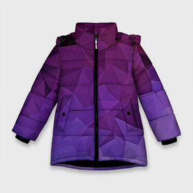 Зимняя куртка для девочек 3D с принтом Фиолетовые грани в Екатеринбурге, ткань верха — 100% полиэстер; подклад — 100% полиэстер, утеплитель — 100% полиэстер. | длина ниже бедра, удлиненная спинка, воротник стойка и отстегивающийся капюшон. Есть боковые карманы с листочкой на кнопках, утяжки по низу изделия и внутренний карман на молнии. 

Предусмотрены светоотражающий принт на спинке, радужный светоотражающий элемент на пуллере молнии и на резинке для утяжки. | Тематика изображения на принте: abstract | abstraction | color | geometry | mirror | polygon | абстракция | геометрия | грани | линии | полигоны | сочетания | стекло | треугольники