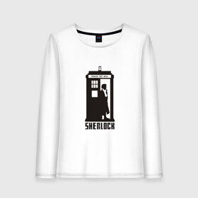 Женский лонгслив хлопок с принтом Sherlock Tardis в Екатеринбурге, 100% хлопок |  | 221b | detective | doctor who | holmes | london | sherlock | англия | бенедикт | ватсон | детектив | доктор | доктор кто | камбербэтч | лондон | сериал | тардис | фантастика | холмс | шерлок