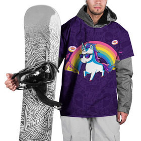 Накидка на куртку 3D с принтом Радужный Единорог в Очках в Екатеринбурге, 100% полиэстер |  | colors | pizza | pony | rainbow | unicorn | бекон | единорог | конь | очки | пицца | пони | пончик | радуга | рог | солнцезащитные очки