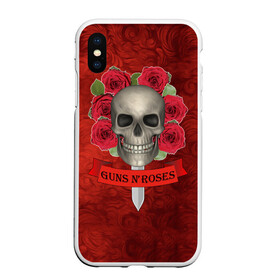 Чехол для iPhone XS Max матовый с принтом Gans N Roses в Екатеринбурге, Силикон | Область печати: задняя сторона чехла, без боковых панелей | Тематика изображения на принте: gans n roses | группа | исполнители | меч | музыка | песни | розы | рок группа | череп