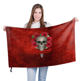 Флаг 3D с принтом Gans N Roses в Екатеринбурге, 100% полиэстер | плотность ткани — 95 г/м2, размер — 67 х 109 см. Принт наносится с одной стороны | Тематика изображения на принте: gans n roses | группа | исполнители | меч | музыка | песни | розы | рок группа | череп