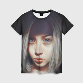 Женская футболка 3D с принтом голубые глаза в Екатеринбурге, 100% полиэфир ( синтетическое хлопкоподобное полотно) | прямой крой, круглый вырез горловины, длина до линии бедер | арт | взгляд | волосы | глаза | губы | девушка | красота | лицо | настроение | темно