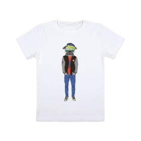 Детская футболка хлопок с принтом Fashionable pug в Екатеринбурге, 100% хлопок | круглый вырез горловины, полуприлегающий силуэт, длина до линии бедер | 