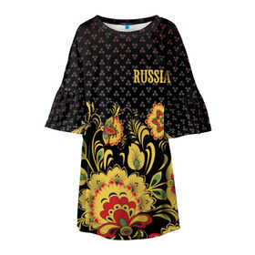 Детское платье 3D с принтом Россия в Екатеринбурге, 100% полиэстер | прямой силуэт, чуть расширенный к низу. Круглая горловина, на рукавах — воланы | Тематика изображения на принте: роспись | россия | хохлома | цветы | я русский