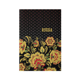 Обложка для паспорта матовая кожа с принтом Россия в Екатеринбурге, натуральная матовая кожа | размер 19,3 х 13,7 см; прозрачные пластиковые крепления | роспись | россия | хохлома | цветы | я русский