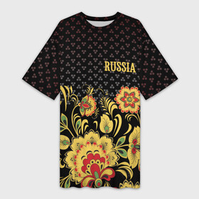 Платье-футболка 3D с принтом Россия в Екатеринбурге,  |  | роспись | россия | хохлома | цветы | я русский