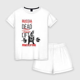 Женская пижама с шортиками хлопок с принтом Powerlifting bear power в Екатеринбурге, 100% хлопок | футболка прямого кроя, шорты свободные с широкой мягкой резинкой | deadlift | медведь со штангой | пауэрлифтинг
