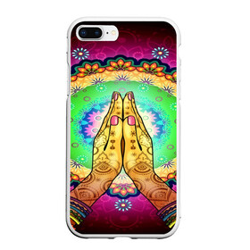 Чехол для iPhone 7Plus/8 Plus матовый с принтом Meditation в Екатеринбурге, Силикон | Область печати: задняя сторона чехла, без боковых панелей | 3d | indian | mandala | арт | йога | медитация | руки | узор | цветы