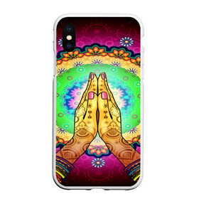 Чехол для iPhone XS Max матовый с принтом Meditation в Екатеринбурге, Силикон | Область печати: задняя сторона чехла, без боковых панелей | 3d | indian | mandala | арт | йога | медитация | руки | узор | цветы