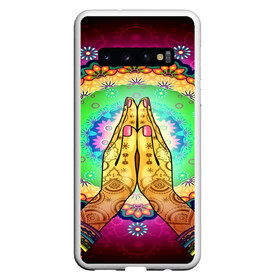 Чехол для Samsung Galaxy S10 с принтом Meditation в Екатеринбурге, Силикон | Область печати: задняя сторона чехла, без боковых панелей | 3d | indian | mandala | арт | йога | медитация | руки | узор | цветы